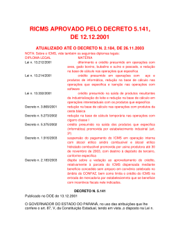 RICMS APROVADO PELO DECRETO 5.141, DE 12.12.2001