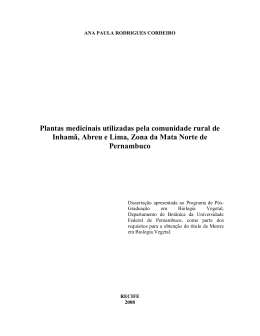 Plantas medicinais utilizadas pela comunidade rural de Inham&atilde;