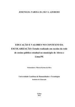 EDUCA&Ccedil;&Atilde;O E VALORES NO CONTEXTO DA ESCOLARIZA&Ccedil;&Atilde;O