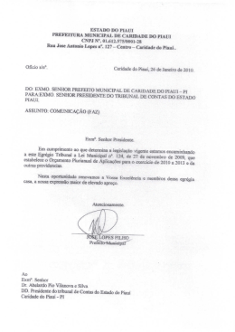 ESTADO DO PIAUI PREFEITURA MUNICIPAL DE CAR&Iacute;DADE DO