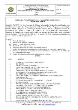 PREG&Atilde;O SRP para Aquisi&ccedil;&atilde;o de G&ecirc;neros Aliment&iacute;cios B&aacute;sicos