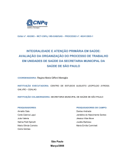 INTEGRALIDADE E ATEN&Ccedil;&Atilde;O PRIM&Aacute;RIA EM SA&Uacute;DE
