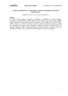 1 Avalia&ccedil;&atilde;o da Efici&ecirc;ncia na Aten&ccedil;&atilde;o B&aacute;sica &aacute; Sa&uacute;de nos