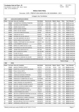 RESULTADO FINAL Concurso : 0376 - PREFEITURA