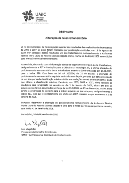 Despacho de altera&ccedil;&atilde;o de n&iacute;vel remunerat&oacute;rio em 2008