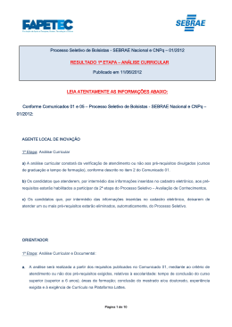 Resultado da 1&ordf; Etapa - An&aacute;lise Curricular