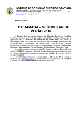 1a CHAMADA &ndash; VESTIBULAR DE VER&Atilde;O 2016