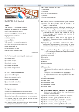 GRAM&Aacute;TICA &ndash; Prof&ordf; Maria Jos&eacute; TEXTO: Toda saudade &eacute; a