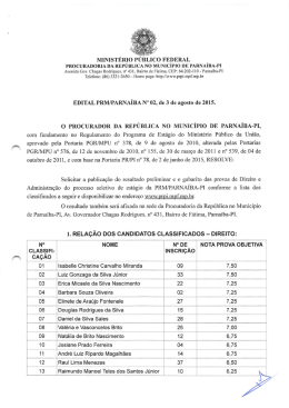 Edital nº 2, de agosto de 2015 - Gabarito e Resultado Preliminar das P