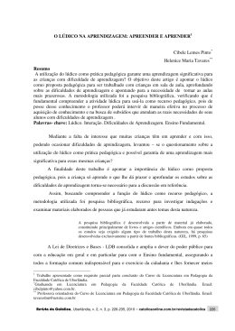 O LÚDICO NA APRENDIZAGEM - Faculdade Católica de Uberlândia