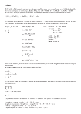 QU&Iacute;MICA 01. O &aacute;cido sulf&uacute;rico, assim como o &iacute;on