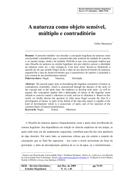 A natureza como objeto sens&iacute;vel, m&uacute;ltiplo e contradit&oacute;rio