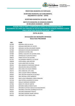 Inscri&ccedil;&otilde;es deferidas (preliminar) - Prefeitura Municipal de Fortaleza
