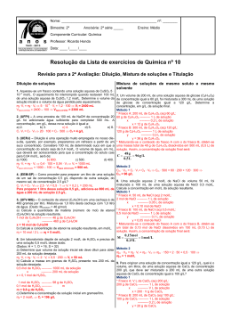 Resolução da Lista de exercícios de Química nº 10