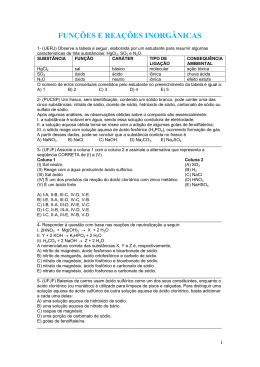 Exercicios &ndash; FUNCOES E REACOES INORGANICAS