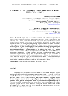 &Eacute; ASSIM QUE SE CANTA PRO SANTO: ASPECTOS