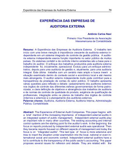 EXPERI&Ecirc;NCIA DAS EMPRESAS DE AUDITORIA EXTERNA