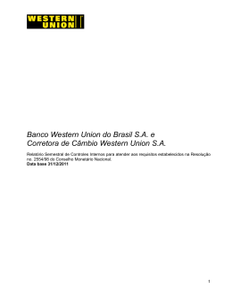 Banco Western Union do Brasil S.A. e Corretora de Câmbio Western