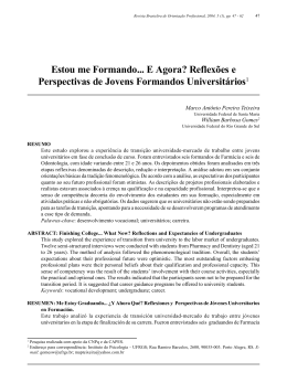 Estou me Formando... E Agora? Reflex&otilde;es e Perspectivas de