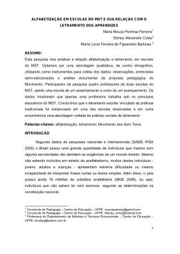 ALFABETIZA&Ccedil;&Atilde;O EM ESCOLAS DO MST E SUA RELA&Ccedil;&Atilde;O COM O