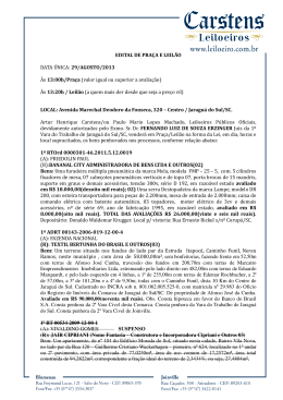 EDITAL DE PRA&Ccedil;A E LEIL&Atilde;O DATA &Uacute;NICA: 29/AGOSTO/2013 &Agrave;s