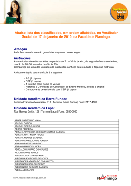 Abaixo lista dos classificados, em ordem alfabtica, no Vestibular
