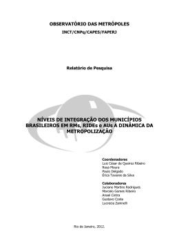 &ldquo;N&iacute;veis de Integra&ccedil;&atilde;o dos Munic&iacute;pios Brasileiros em RMs, RIDEs e