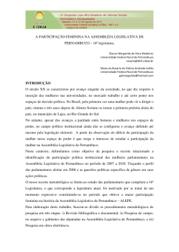 A PARTICIPA&Ccedil;&Atilde;O FEMININA NA ASSEMBL&Eacute;IA LEGISLATIVA DE
