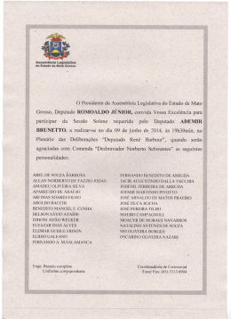 Assembleia legislativa convida para sessão solene - CORE-MT