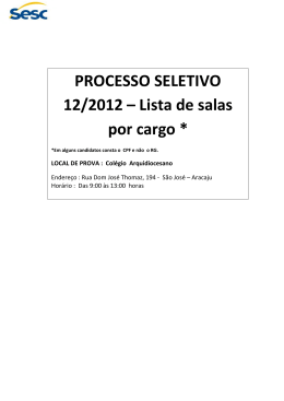 PROCESSO SELETIVO 12/2012 – Lista de salas por cargo *