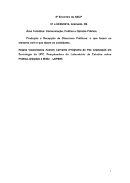 Produ&ccedil;&atilde;o e Recep&ccedil;&atilde;o de Discursos Pol&iacute;ticos