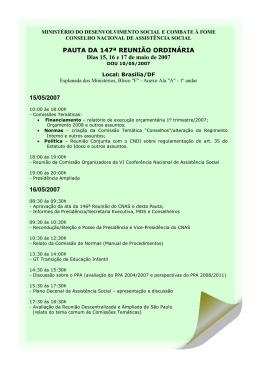 Pauta da 147&ordf; Reuni&atilde;o Ordin&aacute;ria