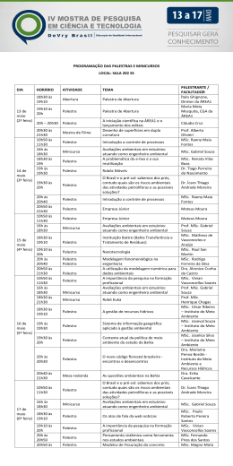 PROGRAMA&Ccedil;&Atilde;O DAS PALESTRAS E MINICURSOS LOCAL: SALA