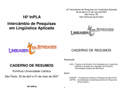 16&ordm; InPLA Interc&acirc;mbio de Pesquisas em Ling&uuml;&iacute;stica - PUC-SP
