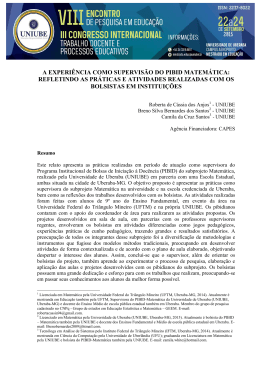 a experi&ecirc;ncia como supervis&atilde;o do pibid matem&aacute;tica