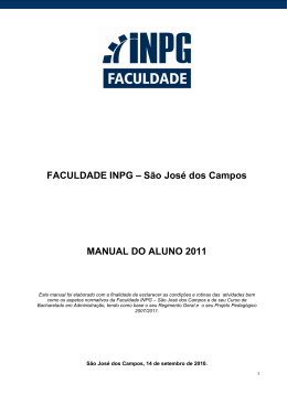FACULDADE INPG – São José dos Campos MANUAL DO ALUNO