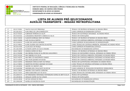 Pr&eacute;-selecionados Aux&iacute;lio Transporte Regi&atilde;o Metropolitana