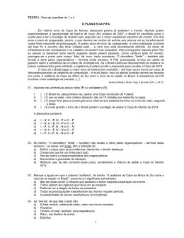 1 TEXTO I - Para as quest&otilde;es de 1 a 4. O PLANO