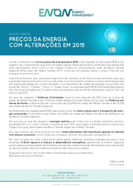 PREÇOS DA ENERGIA COM ALTERAÇÕES EM 2015