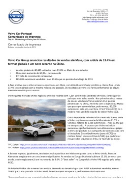 Volvo Car Group anunciou resultados de vendas até Maio, com
