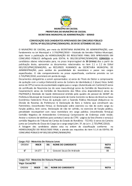 14° Convocação CONCURSO PÚBLICO Nº 001/2013/PMC/SEMAD