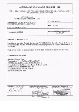 AUTORIZAÇÃO DE APLICAÇÃO E RESGATE - APR - Lavras