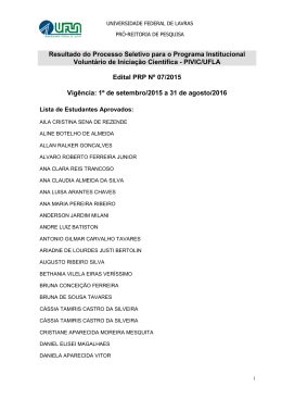 Resultado PIVIC/UFLA – Edital PRP Nº 07/2015