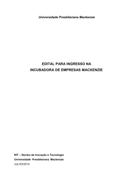 edital para ingresso na incubadora de empresas mackenzie