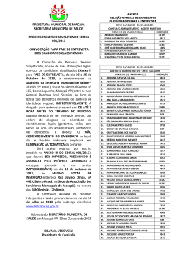 relação nominal de candidatos aptos para a entrevista