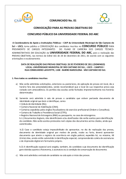 COMUNICADO No. 01 CONVOCAÇÃO PARA AS PROVAS