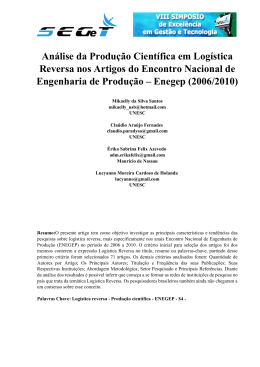 An&aacute;lise da Produ&ccedil;&atilde;o Cient&iacute;fica em Log&iacute;stica Reversa nos