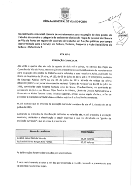 Avaliação curricular - Câmara Municipal de Vila do Porto