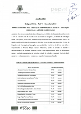 Aplica&ccedil;&atilde;o do 1&ordm; M&eacute;todo de Sele&ccedil;&atilde;o - Avalia&ccedil;&atilde;o Curricular