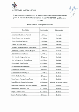 Resultados da avaliação curricular